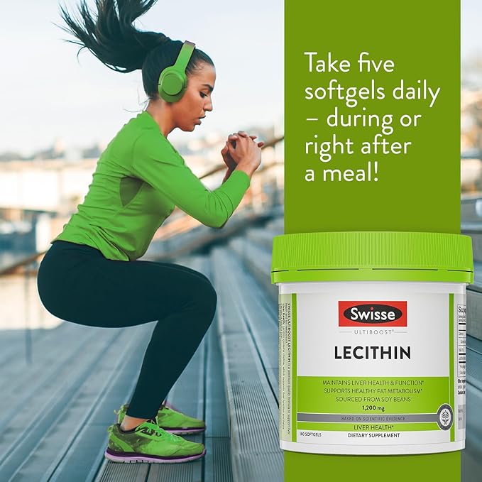 Swisse Soy Lecithin 1200mg Softgels Capsules | Maintains Liver Health and Function * | Supports Fat Metabolism * | Choline Lecithin Supplement 1200 mg | 180 Softgels