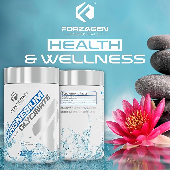 Forzagen Magnesium Glycinate Supplement 500mg 120 Capsules Essential Mineral Support for Nerve Function Muscle Health and Daily Wellness