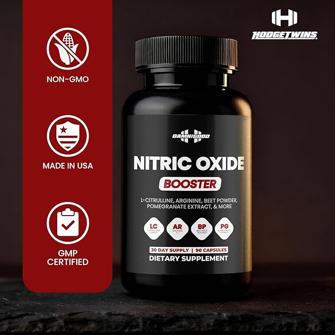 DAMN GOOD The Hodge Twins Nitric Oxide Booster – Beet Root Nitric Oxide &amp Arginine Citrulline Supplement Pomegranate Blend for Workout Drive Endurance Support &amp Pump Power - 90 Capsules