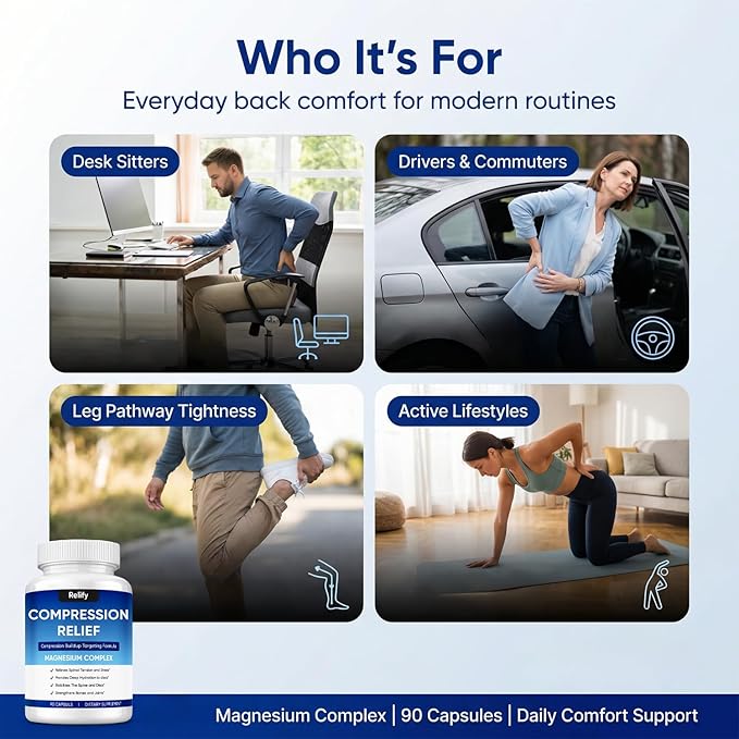 Mentara Relify Compression Relief Capsules with 1000mg Magnesium Complex for Women &amp Men Support Back Spine &amp Discs Reduces Pressure Non-GMO 90 Capsules