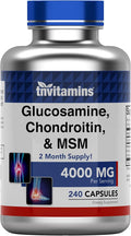 tnvitamins Glucosamine Chondroitin MSM Capsules 240 Count | 4000 mg Per Serving | 2000 mg Glucosamine Sulfate 2KCl + 2000 mg MSM &amp Chondroitin Blend | Joint Support Supplement