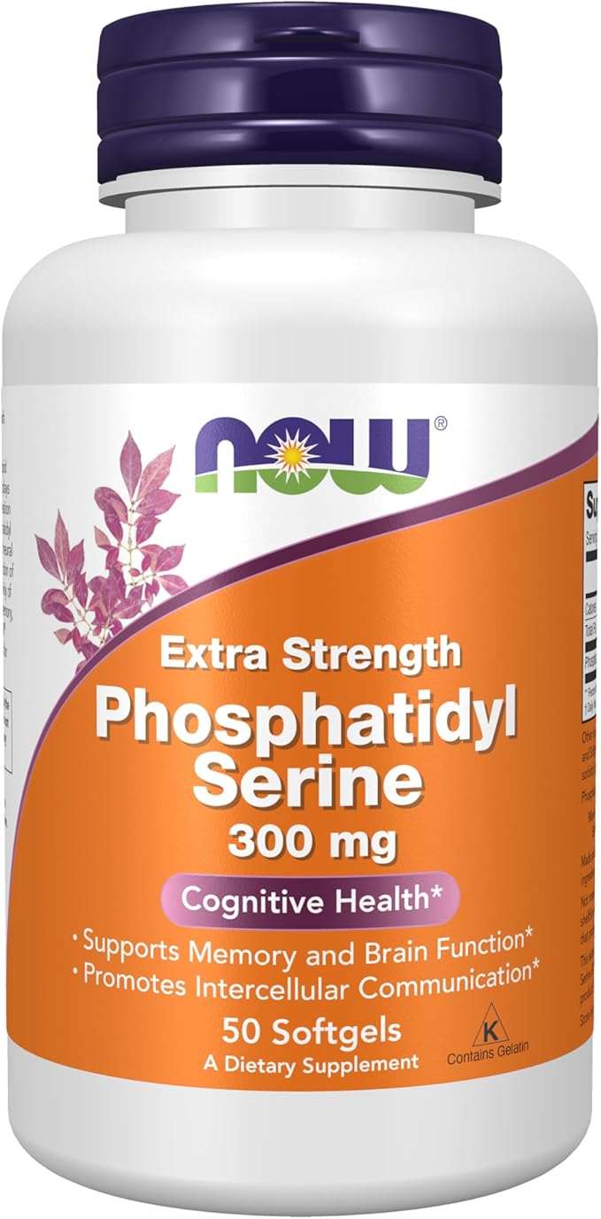 NOW Supplements Phosphatidyl Serine 300 mg Extra Strength with Phospholipid compound derived from Soy Lecithin 50 Softgels