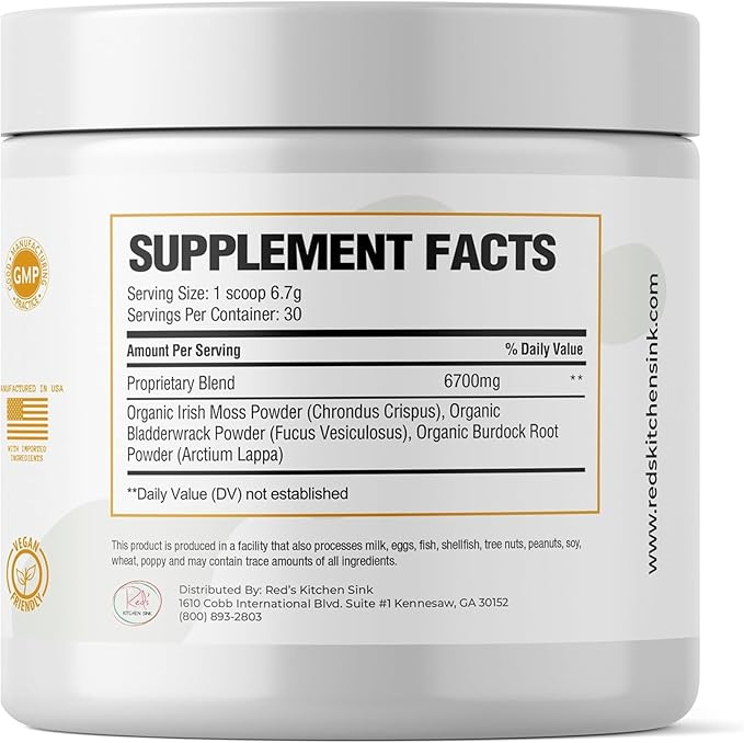 Red's Kitchen Sink Cell Fuel 102 – Organic Sea Moss Powder with Bladderwrack &amp Burdock Root | Dr. Sebi Inspired Herbal Blend | Vegan Natural 30 Servings (7oz)
