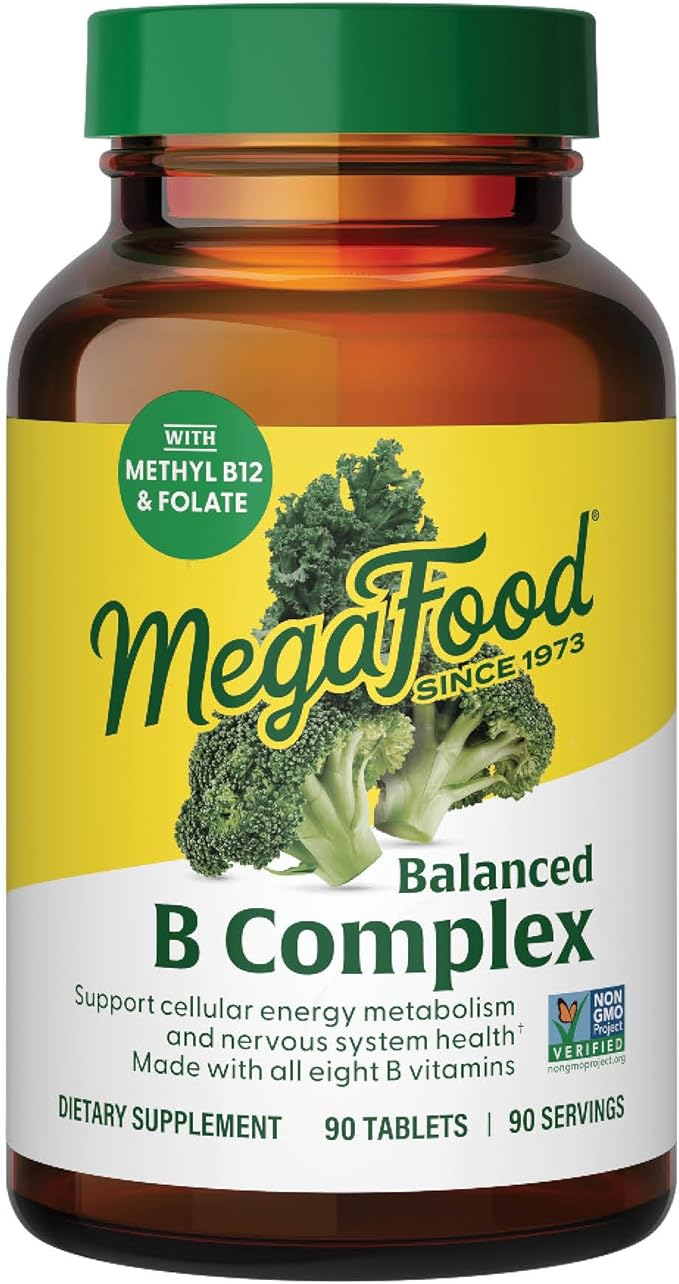 MegaFood Balanced B Complex - Vitamin B Complex for Women &amp Men - Vitamin B6 B12 Folate Biotin - Cellular Energy Metabolism &amp Nervous System Health Vegan Gluten Free 90 Tablets