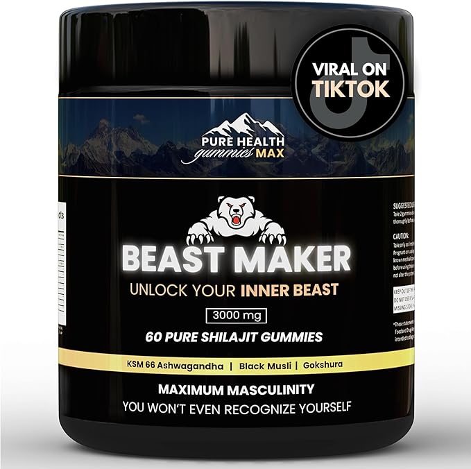 Beast Maker - Pure Shilajit Gummies for Men | Natural Himilayan Organic Shilajit Authentic Male Enhancement Supplement with Ashwagandha Black Musli Gokshura | 60 Gummies