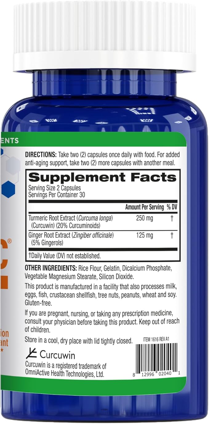 BioTrust Ageless Turmeric Supplement - CurcuWIN Turmeric Curcumin with Ginger Extract - 46x More Bioavailable High Absorption Long Lasting - Antioxidant Support (60 Capsules) (Pack of 2)