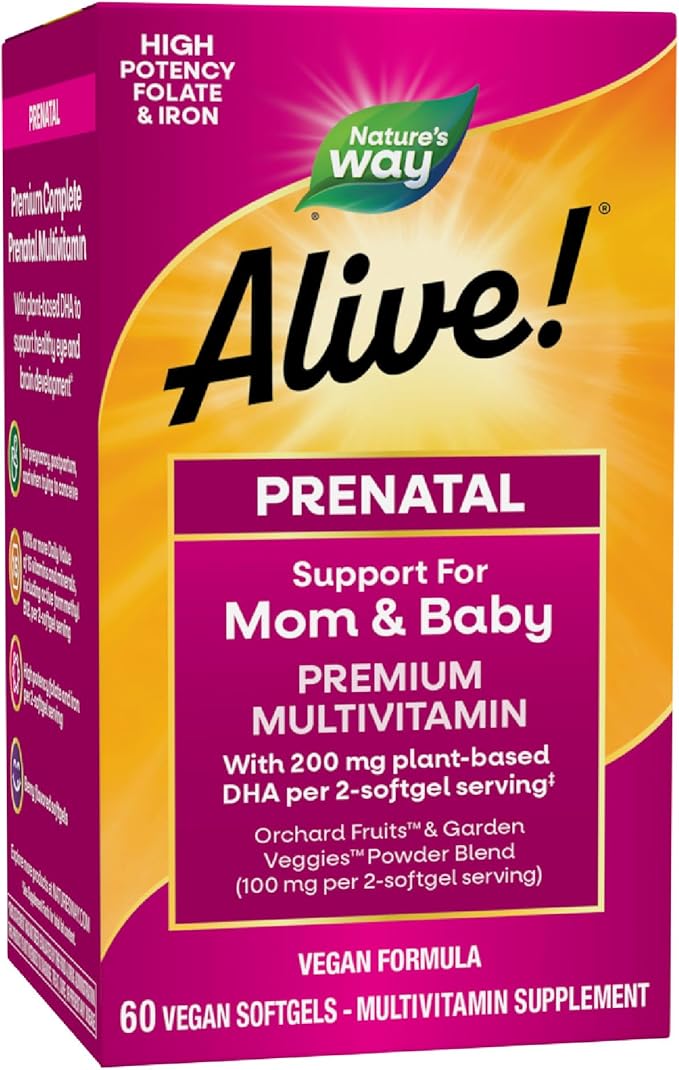 Nature's Way Alive! Complete Premium Prenatal Multivitamins for Women Healthy Eye and Brain Development* 60 Vegan Softgels