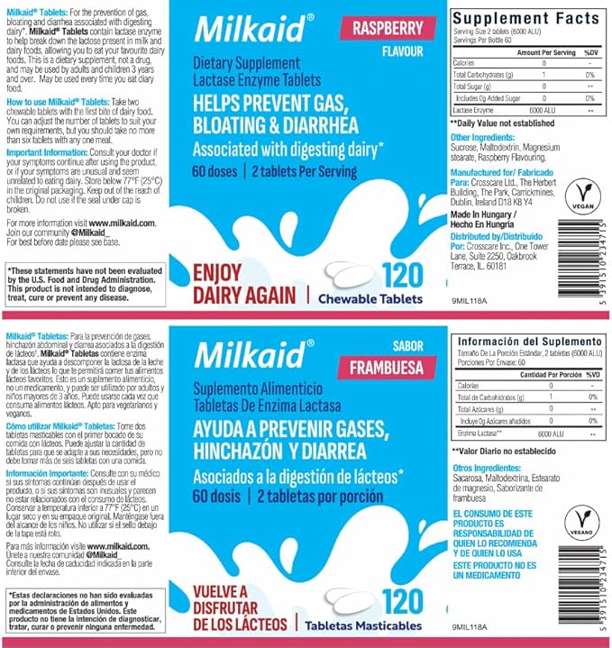 Milkaid Chewable Tablets &amp Max Capsules Bundle | Lactase Enzyme for Lactose Intolerance | Fast Acting Dairy Digestive Supplement | 120 Chewable Tablets &amp 60 Capsules