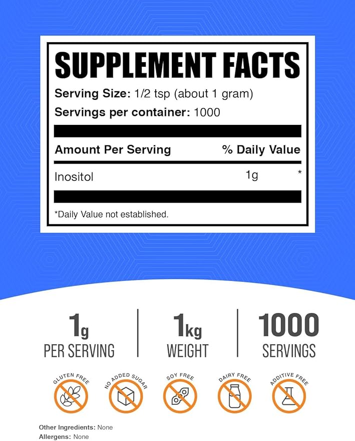 BulkSupplements.com Inositol Powder - Inositol Supplement Vitamin B8 Supplement - Unflavored &amp Gluten Free 1g per Serving 1kg (2.2 lbs) (Pack of 1)