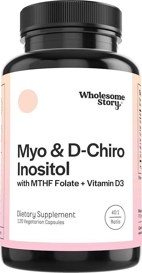 Myo-Inositol &amp D-Chiro Inositol Capsules with MTHF Folate Vitamin D| Support for Ovarian Function Hormone Balance &amp Homocysteine Levels | Fertility Supplements for Women | 40:1 Ratio