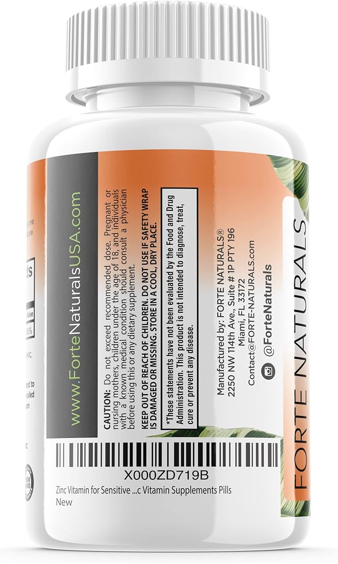 Zinc 50mg (100 Tablets) Specially Formulated for Sensitive Stomach Immune Support Skin &amp Hair Vegan Zinc Supplement Non-GMO Made in USA