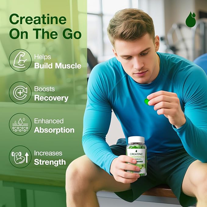 Creatine Gummies for Men &amp Women - Creatine Monohydrate Gummies 5g Low Sugar Creatine Supplement for Muscle Builder Energy Boost &amp Pre-Workout Supplement Green Apple Flavor 160 Gummies (2