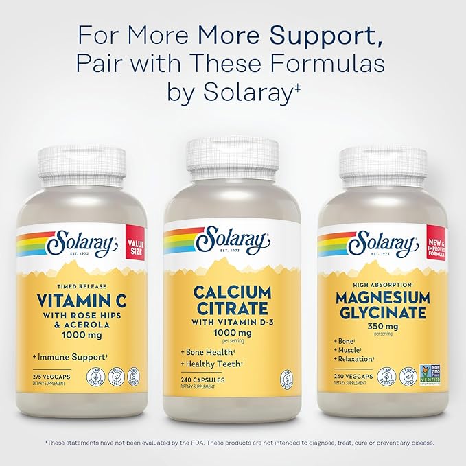 Solaray Calcium Citrate with Vitamin D3 1000mg - Bone Strength and Healthy Teeth Support - Gentle Digestion Formula - Lab Verified 60-Day Guarantee - 60 Servings 240 Capsules