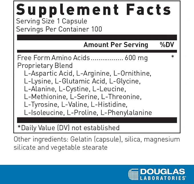 Douglas Laboratories Free Form Amino Capsules | Balanced Amino Acid Mixture to Support Energy Muscles Tissues Bones and Overall Health* | 100 Capsules