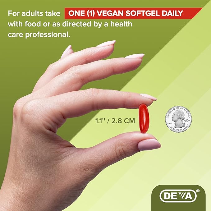 DEVA Vegan Omega-3 DHA-EPA 500MG – No Carrageenan Non-Fish Oil Derived from Algae Non-GMO 60 Gelatin-Free Softgels