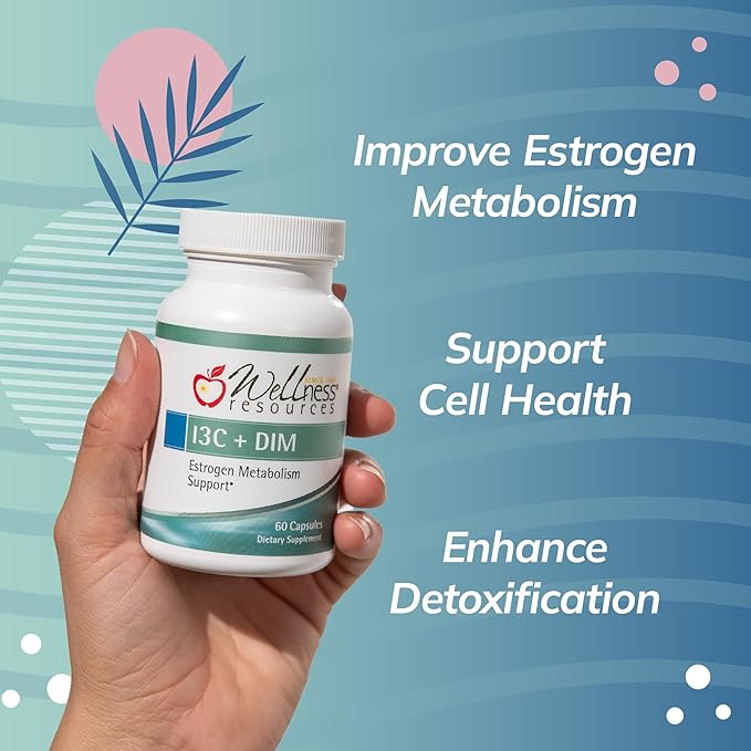 Wellness Resources I3C + DIM for Healthy Estrogen Metabolism Detoxification (60 Capsules) - 300mg I3C + 100mg DIM - Vegan Gluten-Free