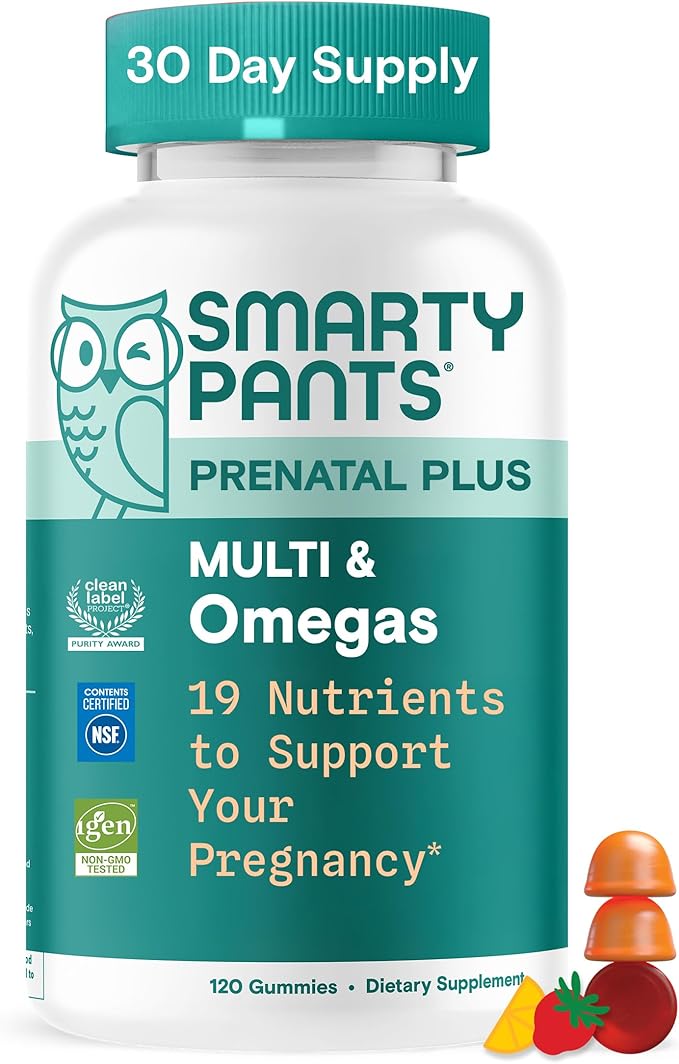 SmartyPants Prenatal Multivitamin Gummies Omega 3 (DHA/EPA) Methylfolate Biotin Vitamin D3 C Vitamin B12 B6 Vitamin A K &amp Zinc Gluten Free 120 Count (40 Day Supply)
