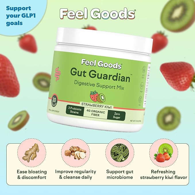 Feel Goods Gut Guardian Gut Health Powder Drink Mix - Probiotic Fiber Powder with Prebiotics &amp L Glutamine for Digestive Health Bloating Relief &amp Digestion Support - Zero Sugar &amp Organic