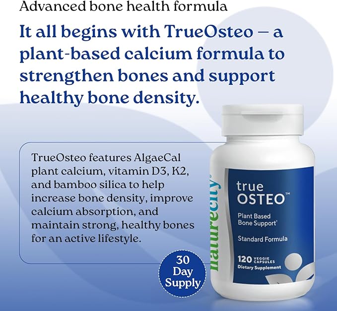 NatureCity True-Osteo Plant-Based Supplement for Bone Strength | AlgaeCal Calcium &amp Magnesium Plant-Based Vitamin D3 Vitamin K2 Silicon| Gentle on Stomach (360 Capsules)