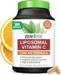 Zenwise Health Enhanced Absorption Liposomal Vitamin C Supplement - 1500mg Liposomal VIT C for Immune Support Antioxidant &amp Natural Energy Boost - Organic &amp Gluten Free - Unflavored 180 Caps