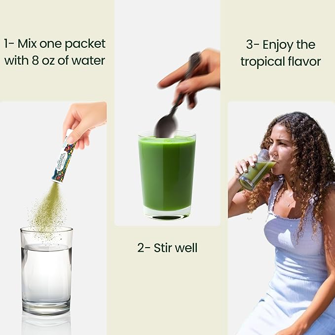 OPTIVIDA Fruits &amp Veggie Mix Super Greens Powder Packets (30 Days)- 50+ Superfood Green Juice Powder &amp Greens Supplements W/Probiotic Antioxident Digestive Enzymes &amp Adaptagen Blends for