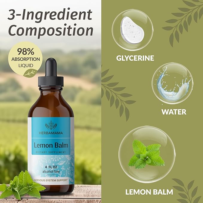 HERBAMAMA Hyaluronic Acid and Lemon Balm Kit - Bundle of 250 mg Hyaluronic Acid Gummies &amp Lemon Balm Leaf Extract 4 fl oz - Vegan Non-GMO Alcohol-Free - 2 Pack