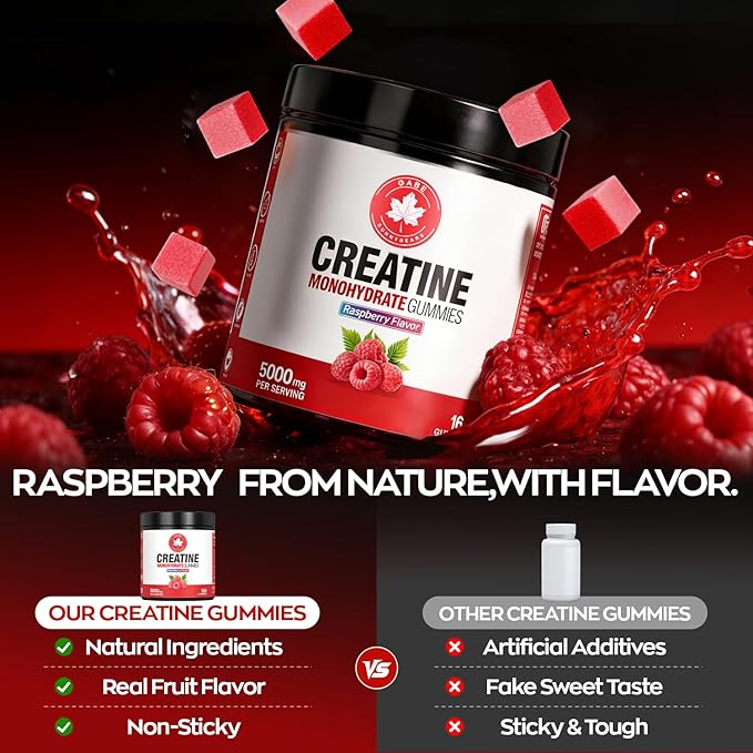 Creatine Gummies NSF Certified 5g Creatine Monohydrate per Serving with Taurine &amp B12 Raspberry Flavor 160 Count for Men &amp Women
