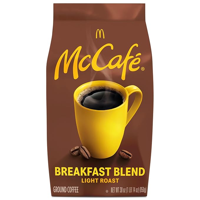 McCafe Breakfast Blend Ground Coffee Light Roast Citrus Flavor Notes Premium Quality Responsibly Sourced Kosher Certified 30oz. Bag