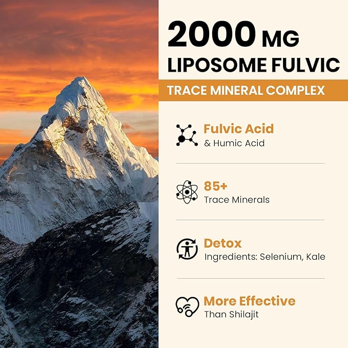 2000 MG Liposomal Fulvic Acid + Humic Acid + Trace Minerals Complex - More Potent Than Shilajit Electrolytes Liquid Supplement with Organic Kale for Energy Digestion Immunity &amp pH Balance 8 Oz