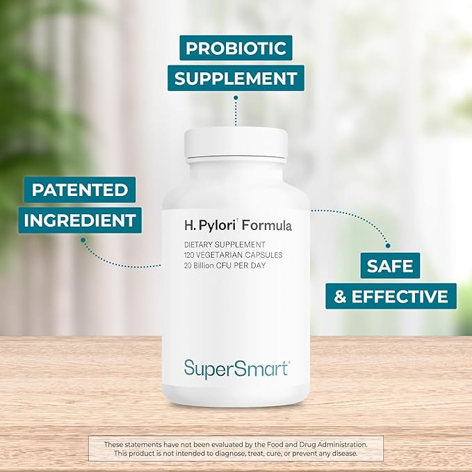 Supersmart H. Pylori Formula 20 Billion CFU per Day - Probiotic Lactobacillus Reuteri DSM 17648 Supplement | Non-GMO &amp Gluten Free - 120 Vegetarian Capsules