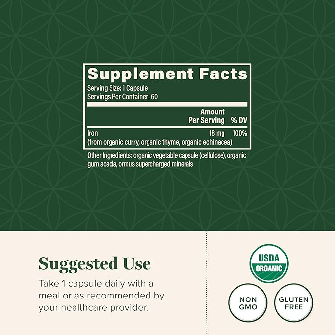 Global Healing Center Iron Supplement for Women and Men - Blood Builder Liquid Iron Vitamin with Curry Plant Extract - Natural Energy to Combat Fatigue Brain Health &amp Oxygen Level Support (2 Oz)