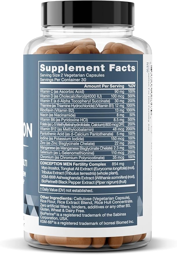 Eu Natural Conception for Him - Male Fertility Supplements with Ashwagandha Folate &amp Zinc - Sperm Count Motility &amp Strength Support - Fertility Support for Men 120 Vegetarian Capsules