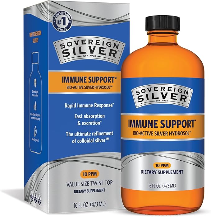 Sovereign Silver Bio-Active Silver Hydrosol for Immune Support - Colloidal Silver Liquid -10 ppm 16oz (473mL) - Value Size