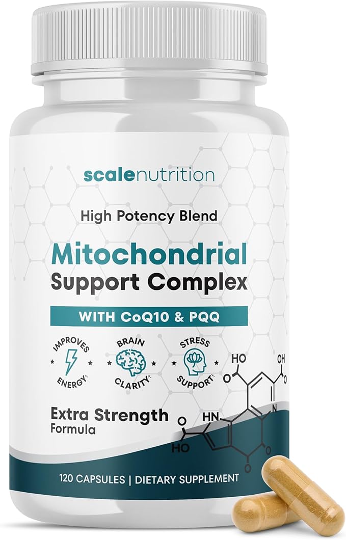 Mitochondrial Support Complex – Energy Focus &amp Brain Clarity Support – CoQ10 PQQ Acetyl-L-Carnitine – Cellular Energy &amp Stress Support Supplement - 120 Capsules