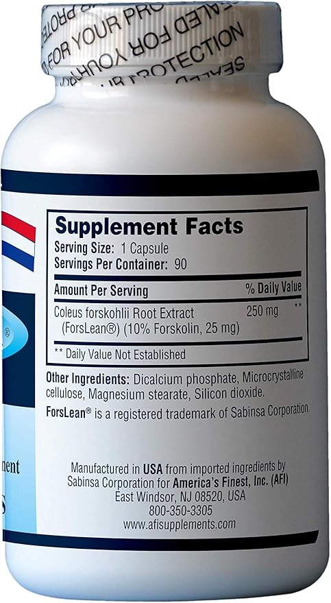 AFI ForsLean® Extreme Healthy Weight Management Supplement 250 mg I Forskolin from Coleus Forskohlii for Healthy Body Composition Support &amp Metabolism Support | Non-GMO Gluten Free - 90 Capsules