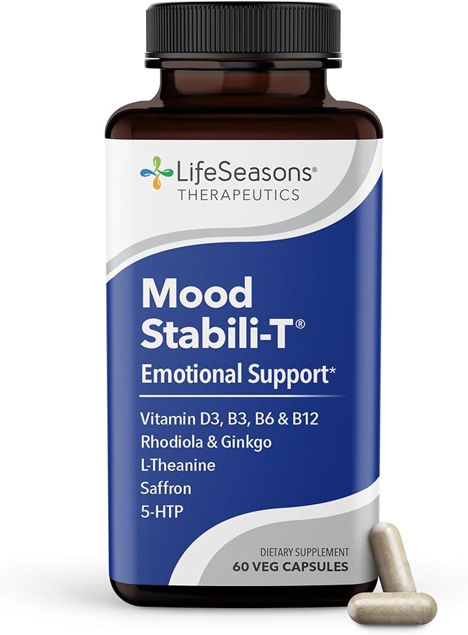LifeSeasons - Mood Stabili-T - Positive Mood Booster - Enhanced Calmness and Happiness - Relaxed and Balanced Mind - Contains Rhodiola Ginkgo Biloba and Vitamin D3 - (60 Capsules)