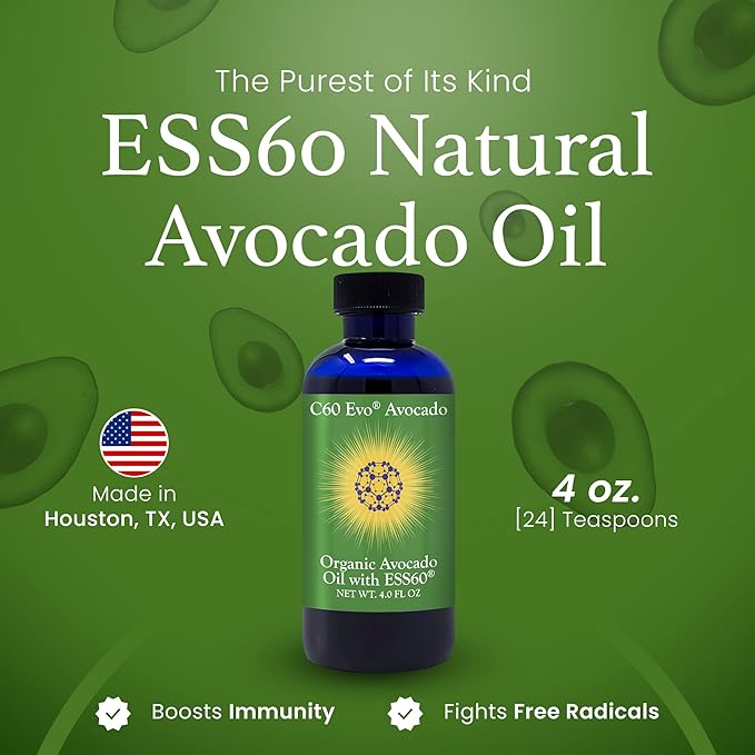 Organic Avocado Oil 100% Pure ESS60 (.6 mg/mL) Supports Joint Health Flexibility Energy Immunity Sleep (4 oz)