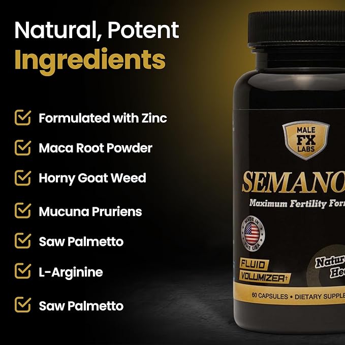 SEMANOID (60 Caps) Maximum Fertility Formula and Semen Volumizer - Advanced Fertility Ingredients and Male Prenatal Vitamin Blend 1 Month Supply