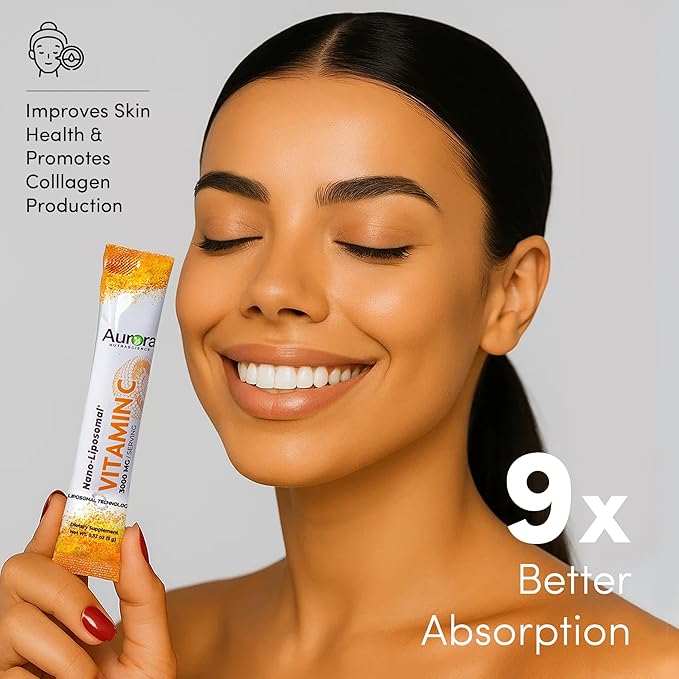 Vida Lifescience Aurora Nutrascience Nano-Pack Liposomal Vitamin C Powder Drink Mix Immune Support High Strength 3000 mg Per Serving 30 Single Serve Packets Orange