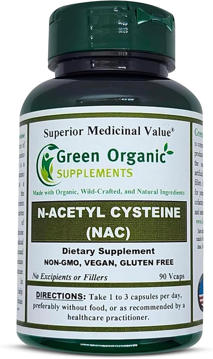 Green Organic Supplements' N-Acetyl Cysteine (NAC) 90 VCaps High Absorbable Non-GMO Gluten-Free | Balance Immune System and Supports Health (Pack of 1)
