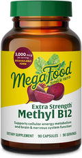 MegaFood Extra Strength Methyl B12 Vitamins Bioavailable Vitamin B12 3000mcg Per Serving Supports Energy Metabolism &amp Nervous System Health Beet Root Vegan Gluten Free 90 Capsules 90 Servin