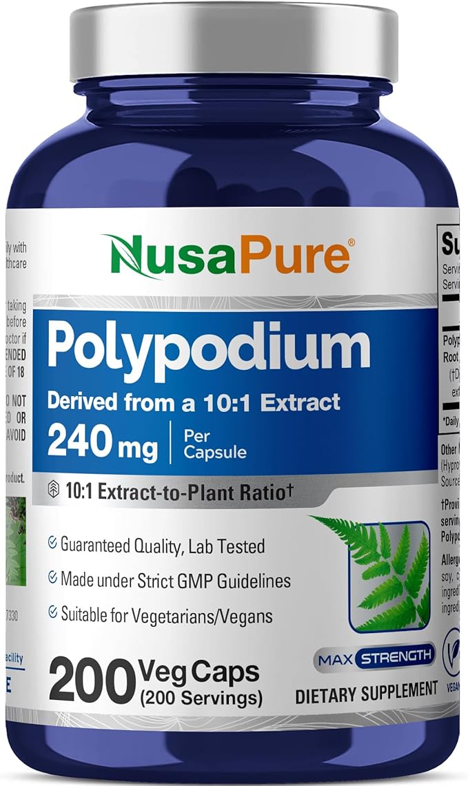 NusaPure Polypodium Leucotomos Capsules 240 mg 200 Veg Capsules (Non-GMO Vegan)