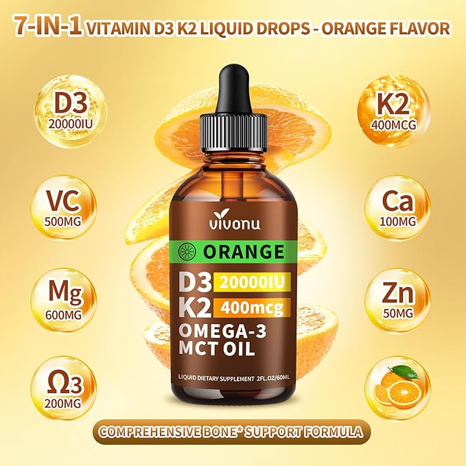 VivoNu Vitamin D3 K2 10000 IU with MK7-300 Virgin Coconut Oil Softgels 2 in 1 Vitamins D &amp K Complex | Vitamina D3 con K2 ((3 Bottle))