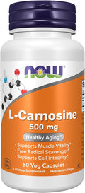 NOW Foods Supplements L-Carnosine (Beta-Alanyl-L-Histidine) 500 mg Healthy Aging 50 Veg Capsules