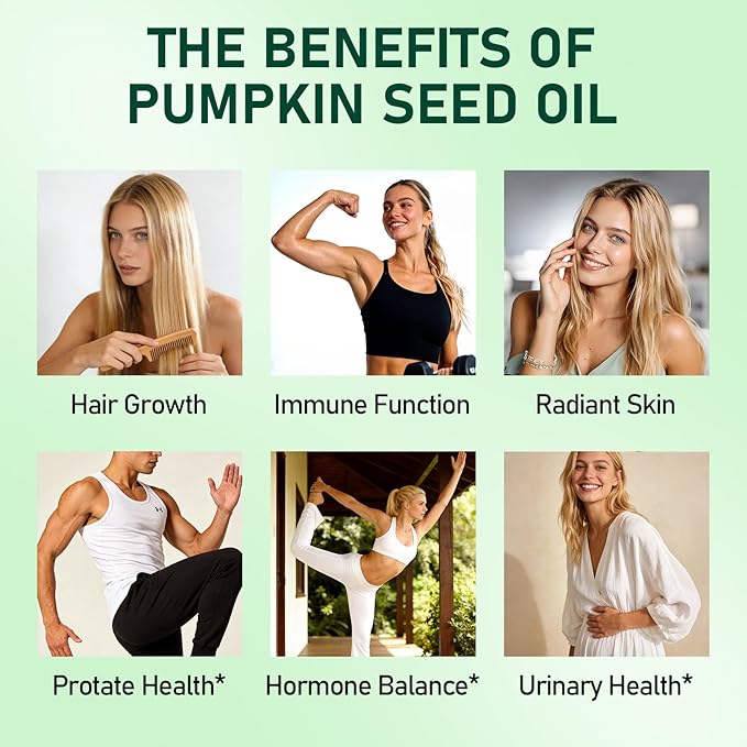 Pumpkin Seed Oil with Saw Palmetto Cold-Pressed 300 Softgels Hair Growth Radiant Skin Urinary &amp Prostate | Rich in Fatty Acids &amp Phytosterols | Pure &amp Natural Non-GMO