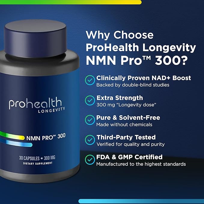 ProHealth NMN Pro 300 (30 Capsules) Clinically Studied Uthever® NMN. NAD+ Precursor for Cellular Energy Mitochondrial Support &amp Healthy Aging. USA Manufactured Triple Lab-Tested