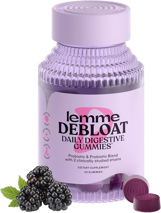 Lemme Debloat - Digestive &amp Gut Health Gummies with 2 Clinically Studied Probiotics &amp Prebiotic Vegetarian Gluten Free Non GMO BlackBerry Flavor (60 Count)