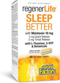 Natural Factors RegenerLife Sleep Better - Sleep Support Supplement with Quick &amp Timed Melatonin Release &amp Botanical Blend - Non-Habit Forming &amp Drug-Free - 60 Tablets (60 Servings)