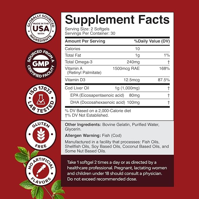 Bundle of Icelandic Wild Caught Cod Liver Oil Softgels - Fish Omega 3 EPA DHA Vitamin D &amp A 1000mg Per Serving and High Strength Mastic Gum Capsules - Herbal Digestion Providing Upset Stomach Reli