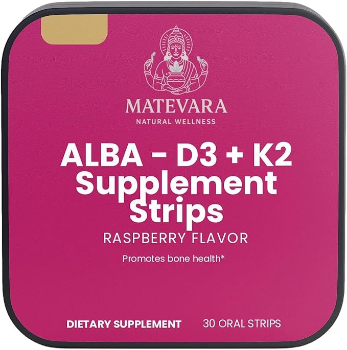 ALBA Vitamin D3 + K2 Strips: Quick-Dissolve Oral Supplement for Bone &amp Calcium Wellness|